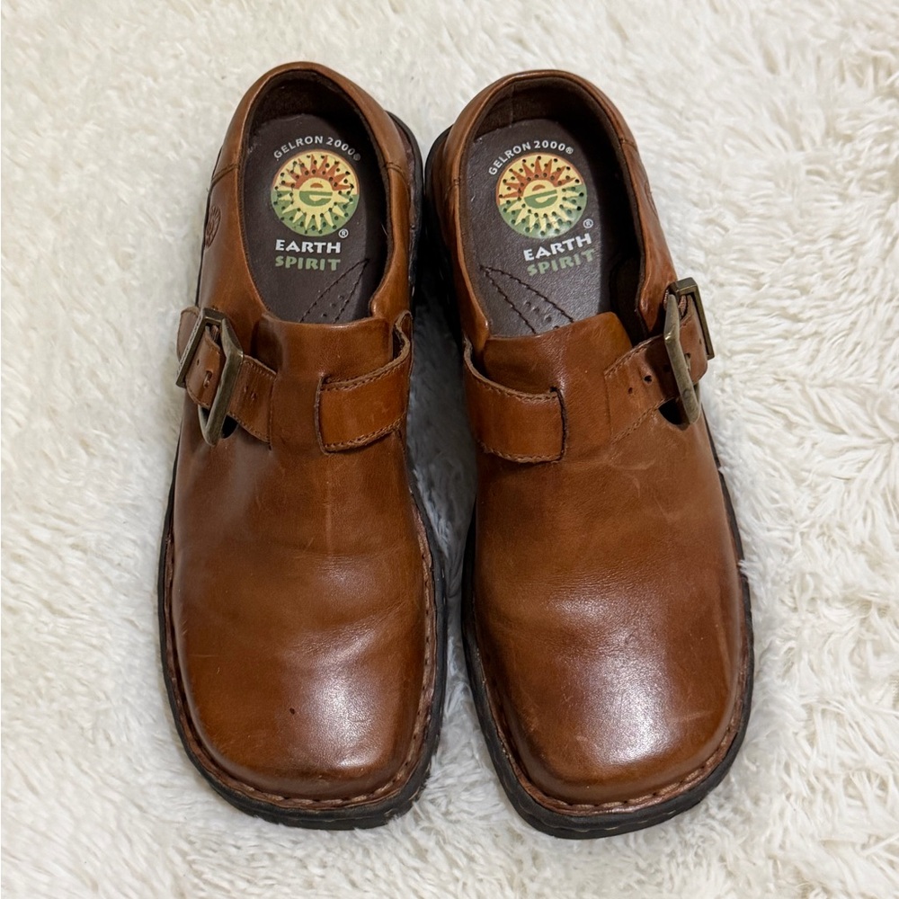 Earth Spirit Brown Leather Buckle Clogs Women’s Size 6.5 Comfort Shoes - Picture 6 of 11
